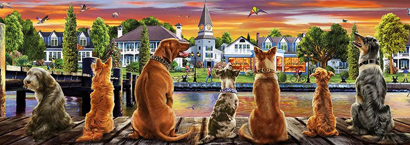 The Educa puzzle panorama 1000 pieces: Dogs on the waterfront 