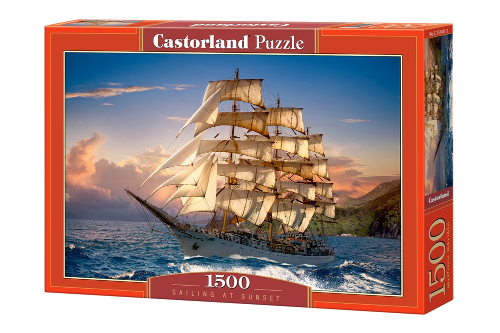 Puzzle 1500 Castorland details: Sailboat at sunset 