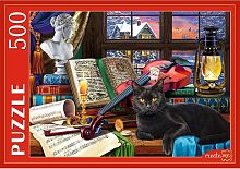 Puzzle Red Cat 500 parts: Cat and evening still life