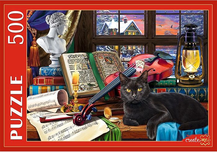 Puzzle Red Cat 500 parts: Cat and evening still life ФП500-0047