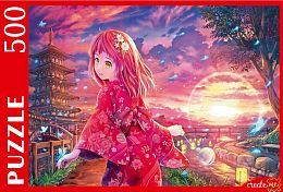 Puzzle Red Cat 500 pieces: Anime girl