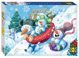 Step puzzle 160 pieces: Snowmen on a slide