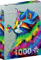 Enjoy 1000 pieces puzzle: A bright cat and a butterfly