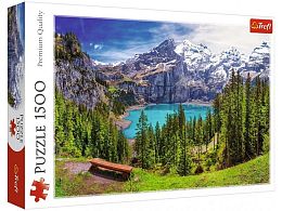 Trefl puzzle 1500 details: Lake Oeschinen, the Alps, Switzerland