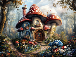 Wooden 500-piece puzzle Fairy-tale world. Mushroom House