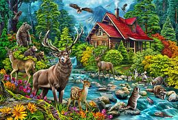 Cobble Hill 2000 Puzzle details: Forest animals by the stream