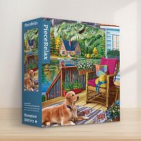 Pintoo 1000-piece puzzle: Relaxing by a mountain lake