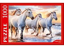 Puzzle Red Cat 1000 parts: A herd of horses on the coast