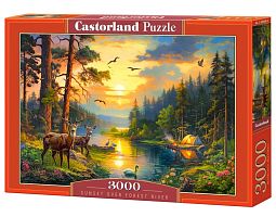 Castorland 3000 puzzle details: Sunset over a forest river