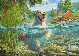 Schmidt 1000-piece puzzle: M.Fredrickson. Yellow Labrador fishing