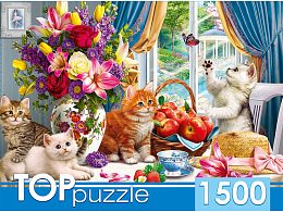 TOP Puzzle 1500 pieces: Cute kittens in the living room