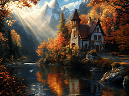 Wooden puzzle with 500 pieces. Fabulous houses. A cottage in the gold of autumn