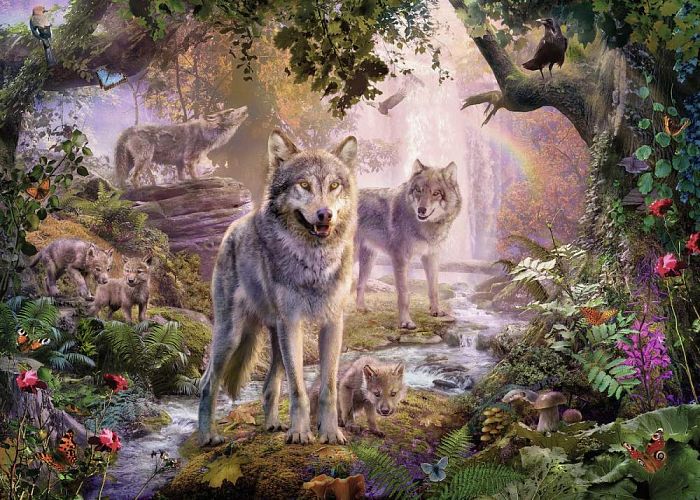 Ravensburger puzzle 1000 pieces: Family of wolves in the summer RV15185