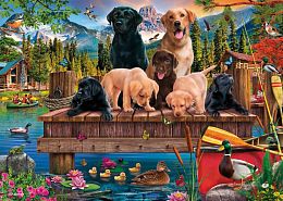 Schmidt 1000-piece puzzle: A family of dogs by the lake