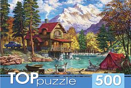 TOP Puzzle 500 pieces: A lake house in the mountains