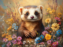 Wooden puzzle 500 pieces of Fluffy creatures. Ferret Theme