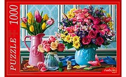 Jigsaw Red cat 1000 details: Bright Bouquets