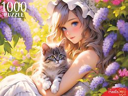 Red Cat Puzzle 1000 pieces: A girl with a kitten