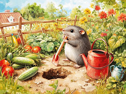 Wooden puzzle with 500 pieces. Wild and cute. The mouse and its garden