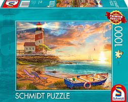 Schmidt 1000 piece Puzzle: Sunset over a bay with a lighthouse