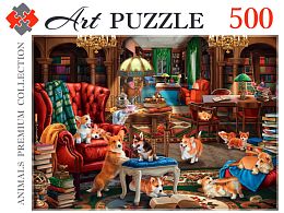Artpuzzle Puzzle 500 pieces: Corgi in the library