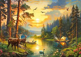 Artpuzzle 500-piece puzzle: Sunset over a forest river