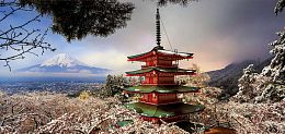 Puzzle panorama Educa 3000 pieces: Mount Fuji and pagoda Curato