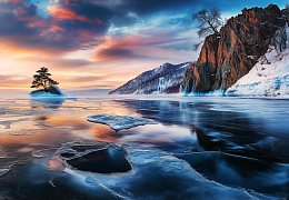 Alma PREMIUM wooden puzzle 1000 pieces. The magic of nature. Baikal in the sunset lights