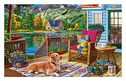 Pintoo 1000-piece puzzle: Relaxing by a mountain lake