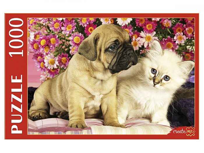 Puzzle Red Cat 1000 parts: Puppy and kitten КБ1000-7883