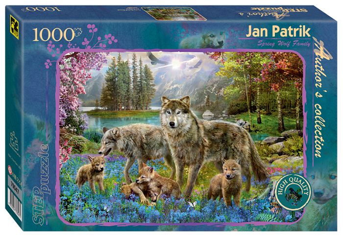 Step puzzle 1000 pieces: A family of wolves in the spring 79547
