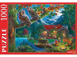 Puzzle Red Cat 1000 pieces: Owls and a night house