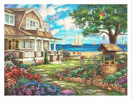 Pintoo Puzzle 1200 pieces: Chuck Pinson. Cottage with a garden by the sea