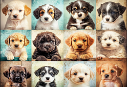 Alma PREMIUM wooden puzzle 1000 pieces. Furry creatures. Puppies: a kaleidoscope of happiness
