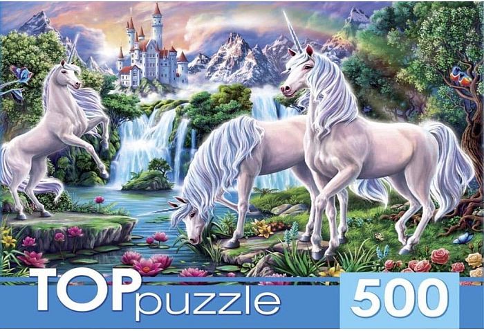 TOP Puzzle 500 pieces: Unicorns and a castle ХТП500-4237
