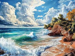 Wooden puzzle with 500 pieces. The magic of nature. The dance of the sea.
