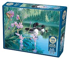 Cobble Hill Puzzle 500 pieces: Loons in the bay with irises