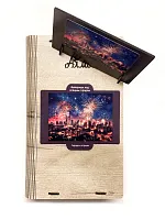 Wooden puzzle with 500 pieces. Cities and countries.Fireworks over the sleeping city