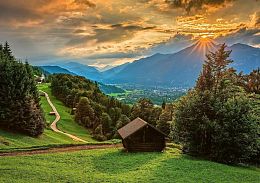 Schmidt 1500-piece puzzle: Sunset in a mountain village