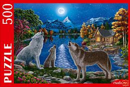 Puzzle Red Cat 500 pieces: Night wolves by the lake