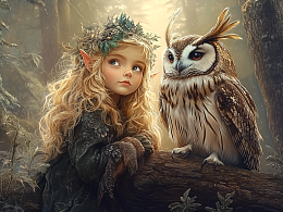 Wooden puzzle with 500 pieces. A fabulous world. Forest melody of an elf and an owl