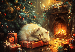 Пазл Алма ПРЕМИУМ деревянный 1000 деталей. Новый год. Кот у рождественского огня