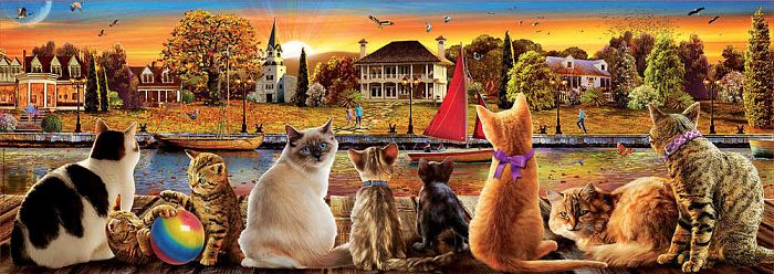 The Educa puzzle panorama 1000 pieces: Cats on the waterfront 18001