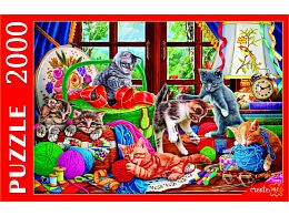 Puzzle Red Cat 2000 pieces: Kittens with tangles