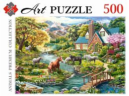 Artpuzzle Puzzle 500 pieces: Horses by a mountain river