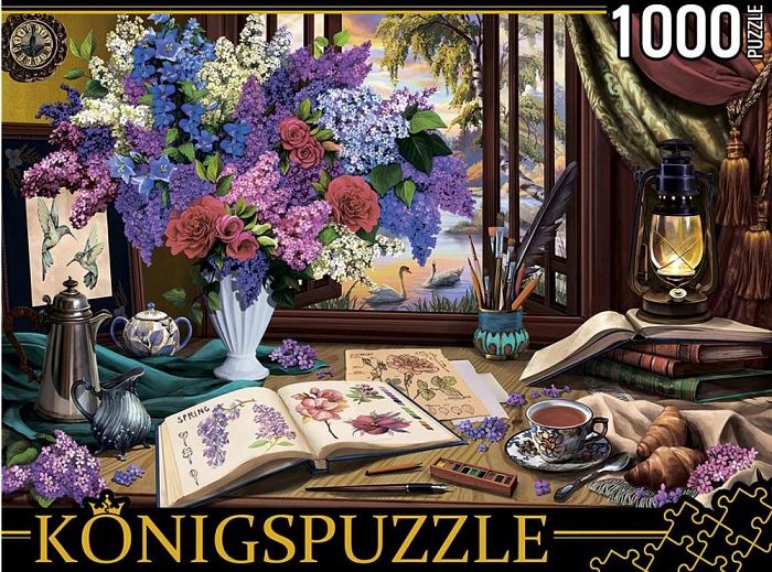 Konigspuzzle 1000 Pieces Puzzle: Still Life with lilac and drawings ФK1000-4470