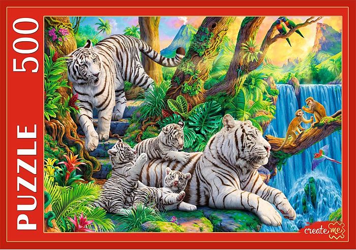 Puzzle Red Cat 500 pieces: A family of white tigers П500-7656