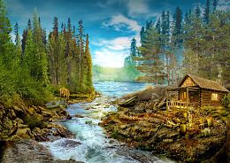 Enjoy 1000 pieces puzzle: Log cabin at the doorsteps