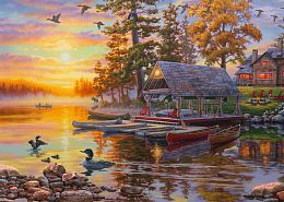 Schmidt 1000 Piece Puzzle: Bush. Boathouse with canoe