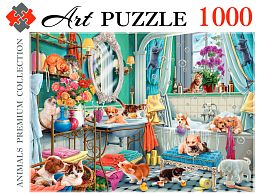Artpuzzle 1000 pieces puzzle: Kittens and puppies in the bathroom